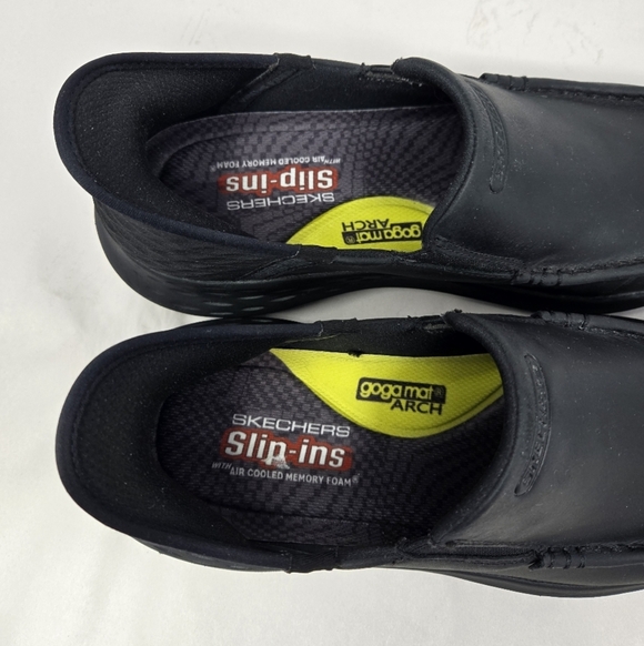 Skechers Mens Slip In Loafers Sz 10 Relaxed Fit Black Leather Parson-Oswin